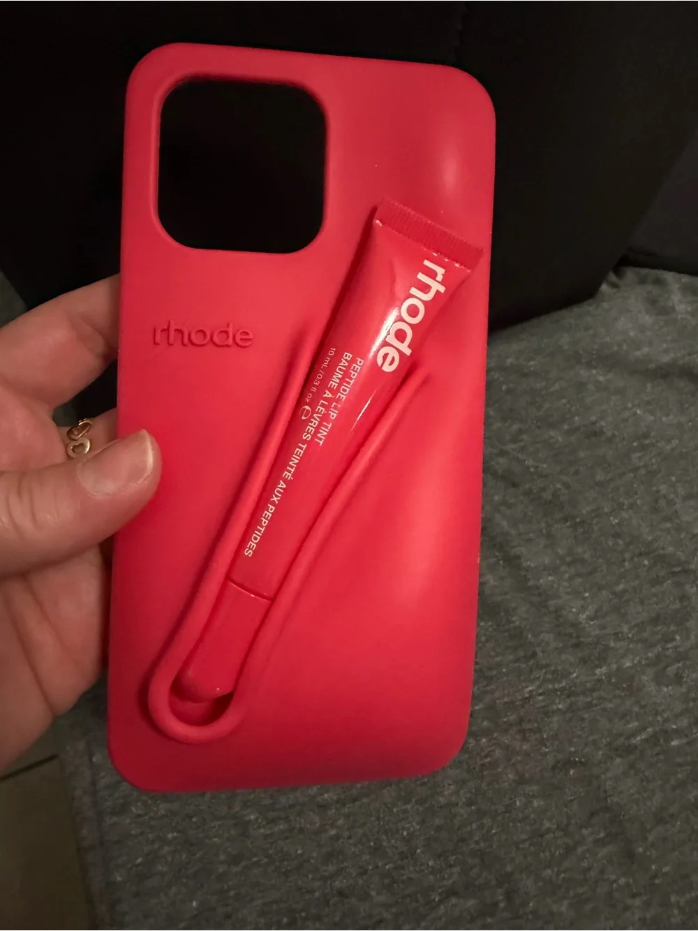 RHODE Hot Pink Silicone Phone Case with Integrated Lip Tint Holder